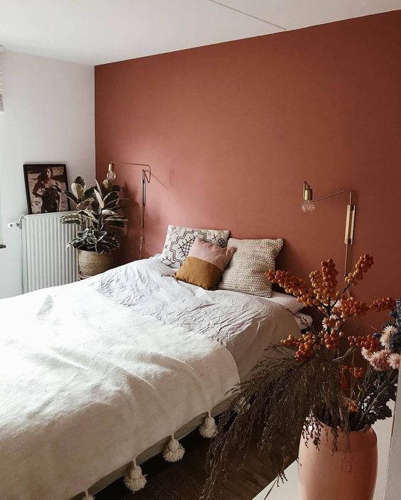 Terracotta Accent Wall with Gold and Neutral Decor