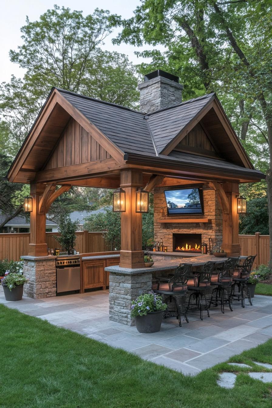 Backyard Gazebo with Wooden Frame