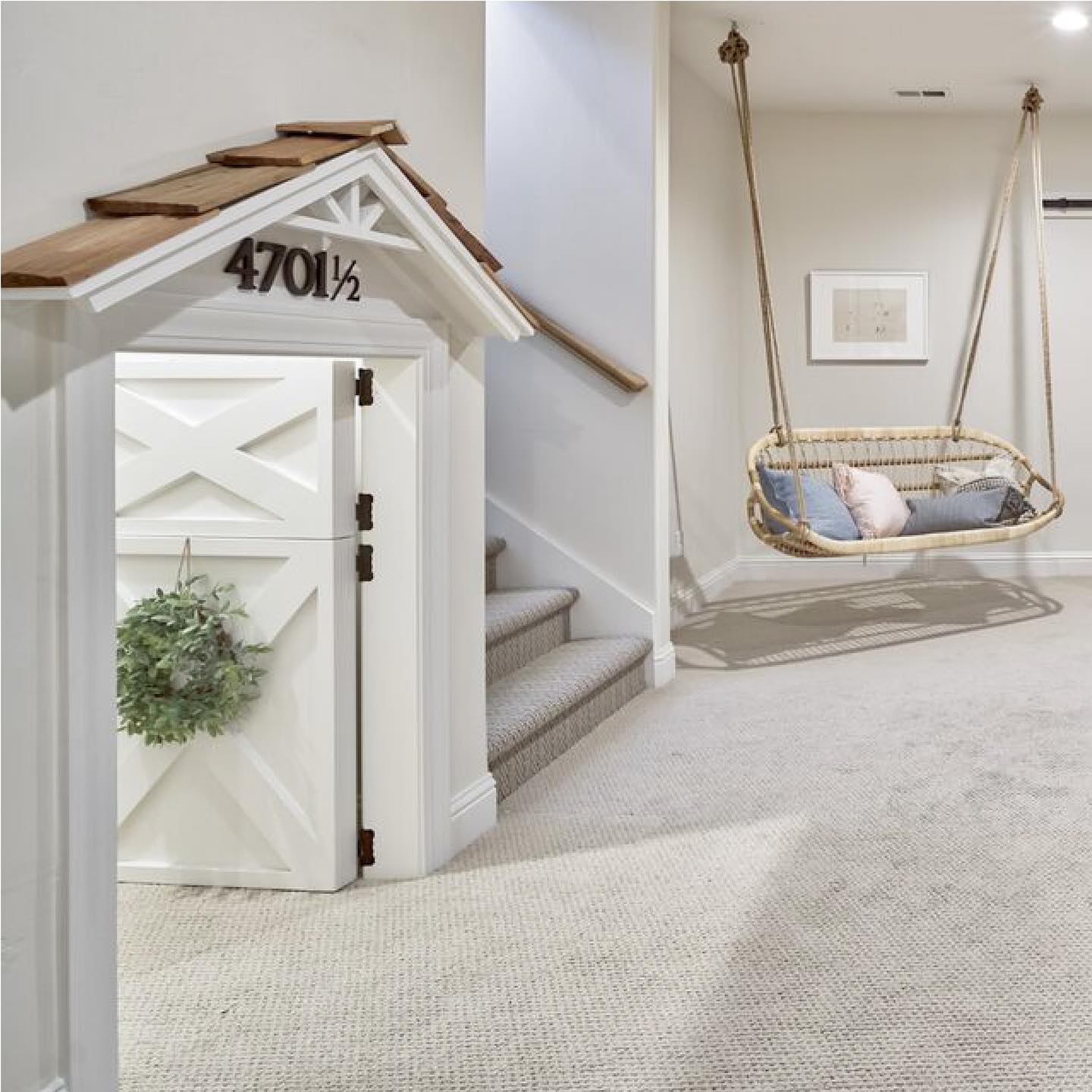 Modern Yet Cozy Finished Basement Lounge