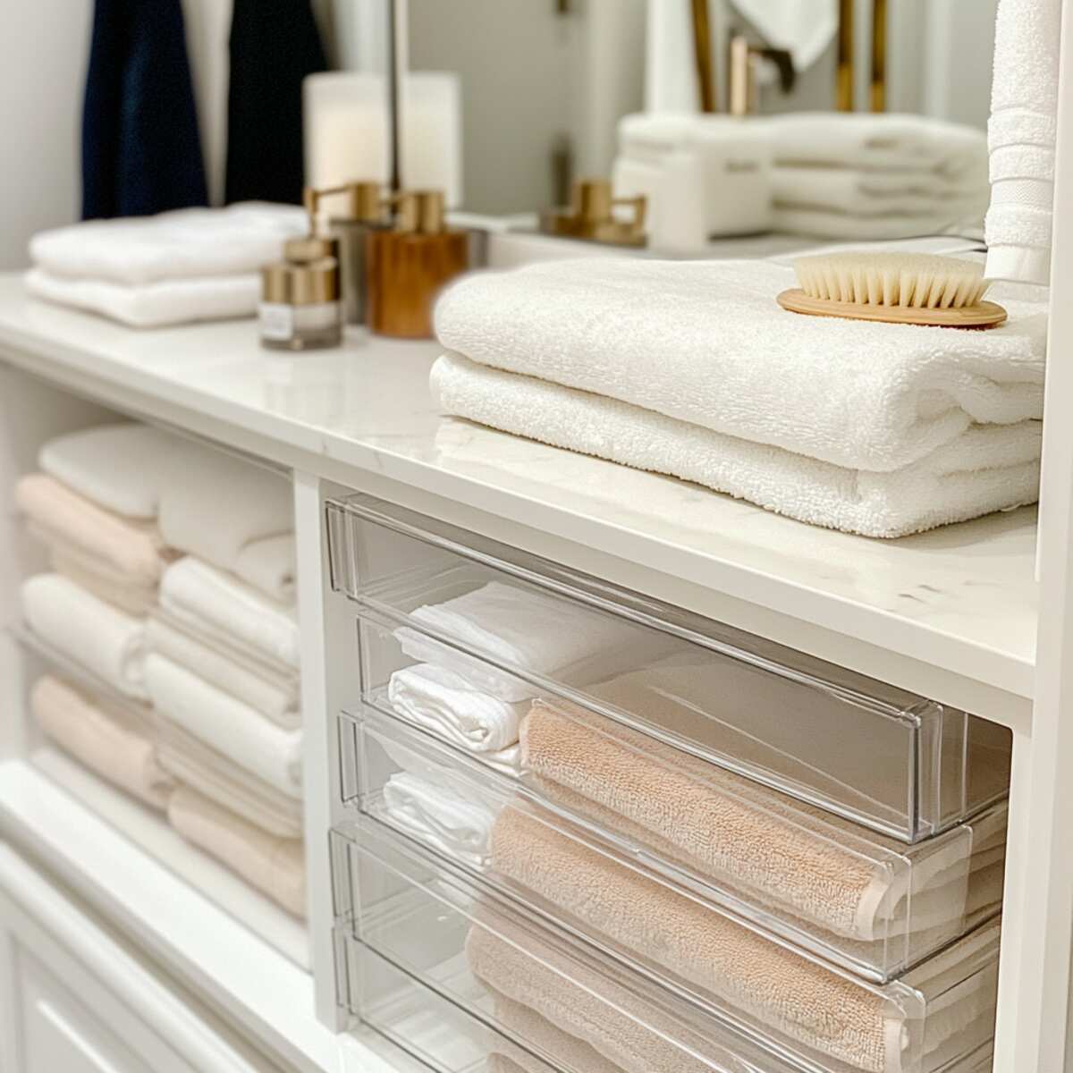 Clear Stackable Bins for Bathroom Closet Organization Ideas