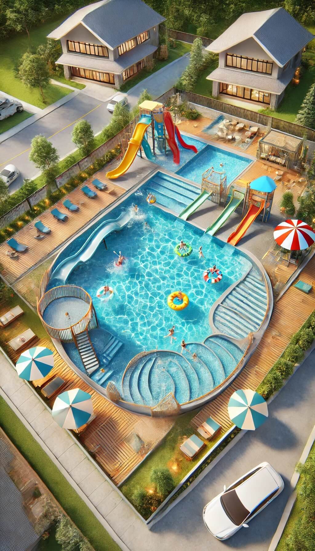 Modern Semi-Inground Pool with Angular Design Elements