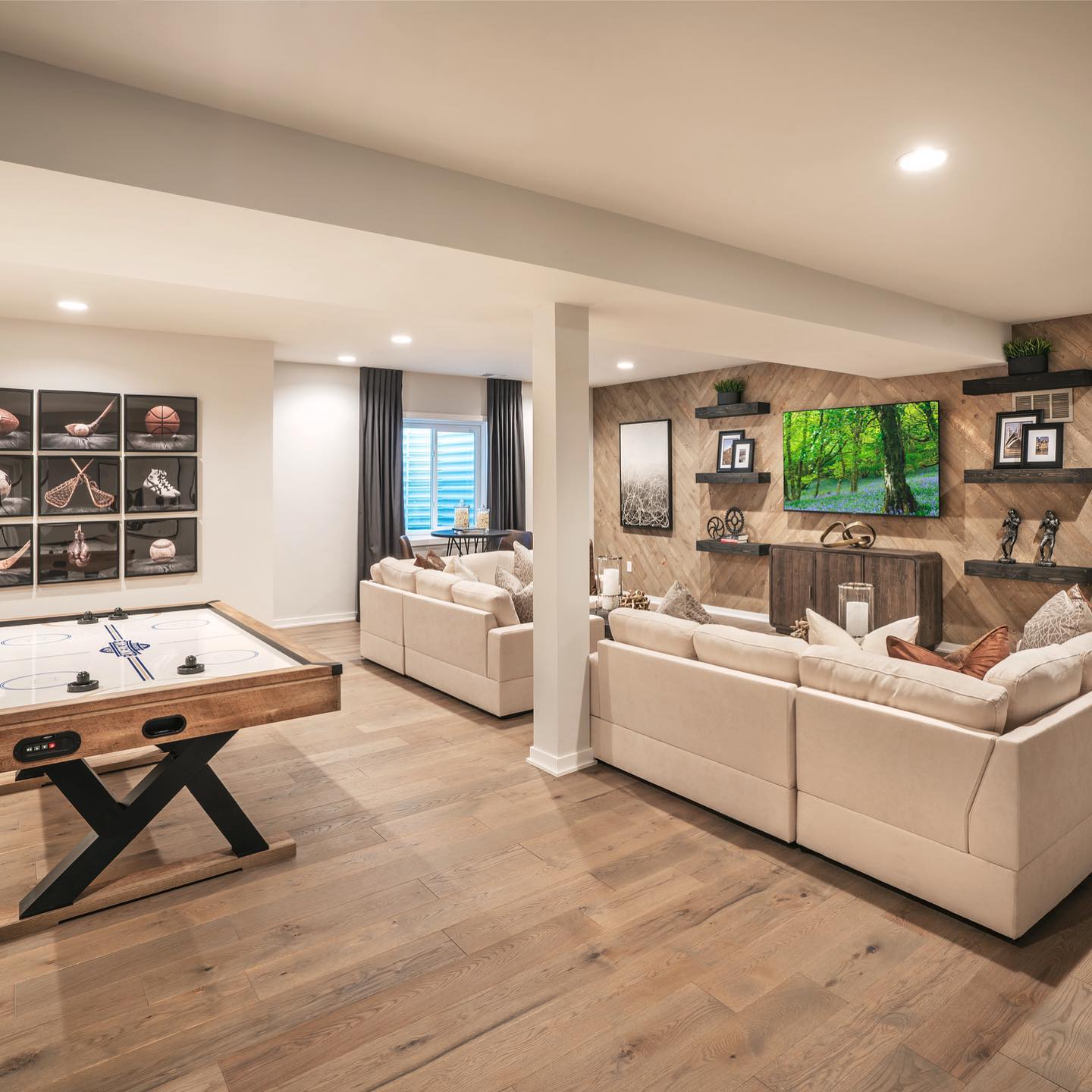 Contemporary Basement with Chic Relaxation Zone