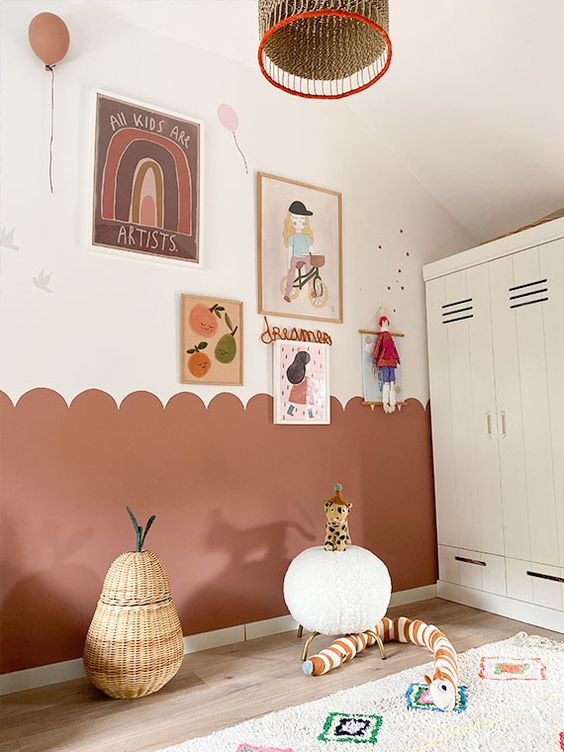 Playroom with Scalloped Wall and Woven Basket