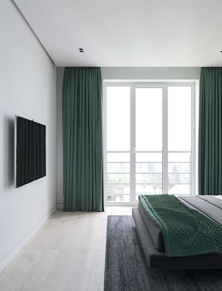 Bedroom Featuring Neutral Textured Curtains and Layered Bedding