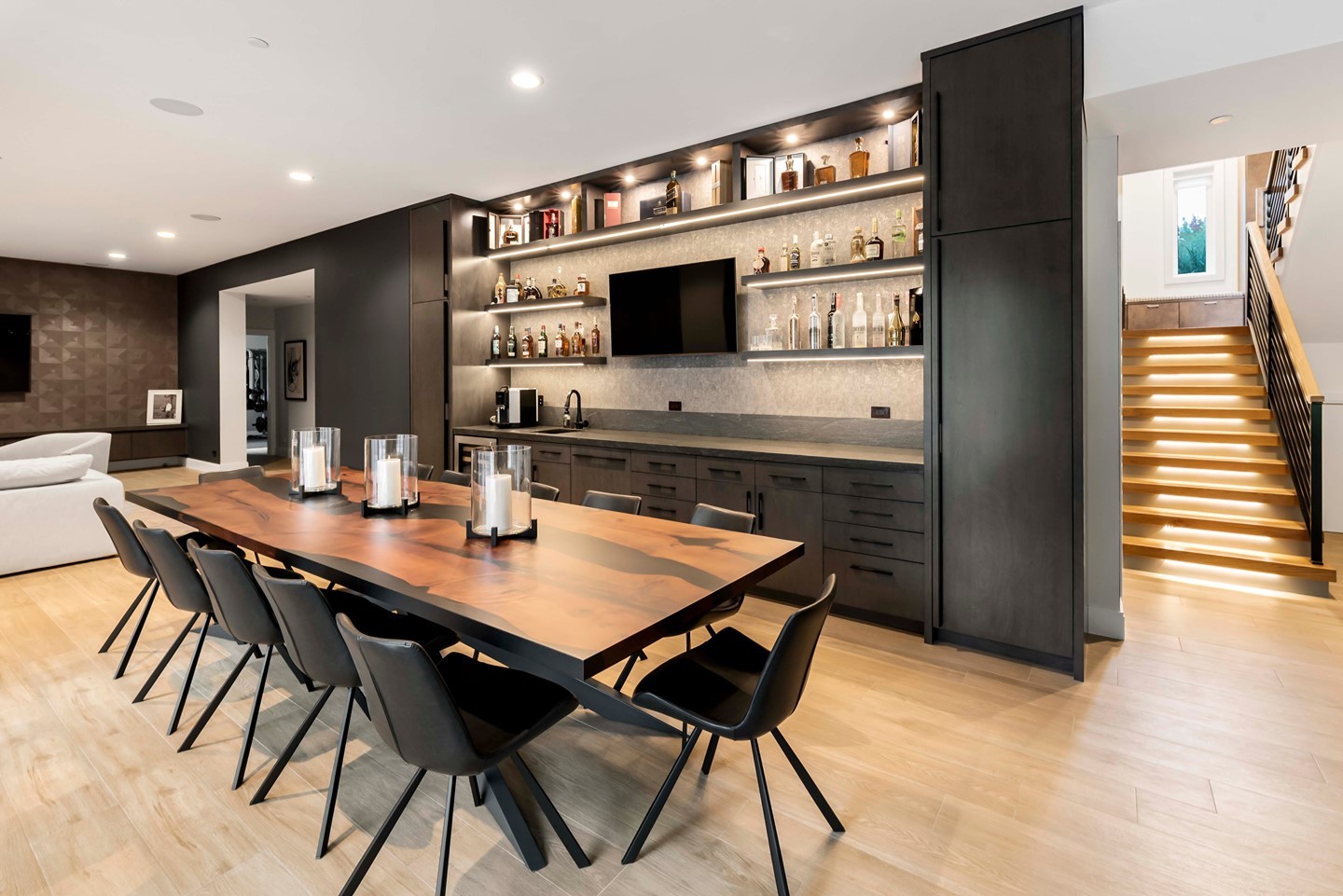 Chic Yet Practical Finished Basement Space
