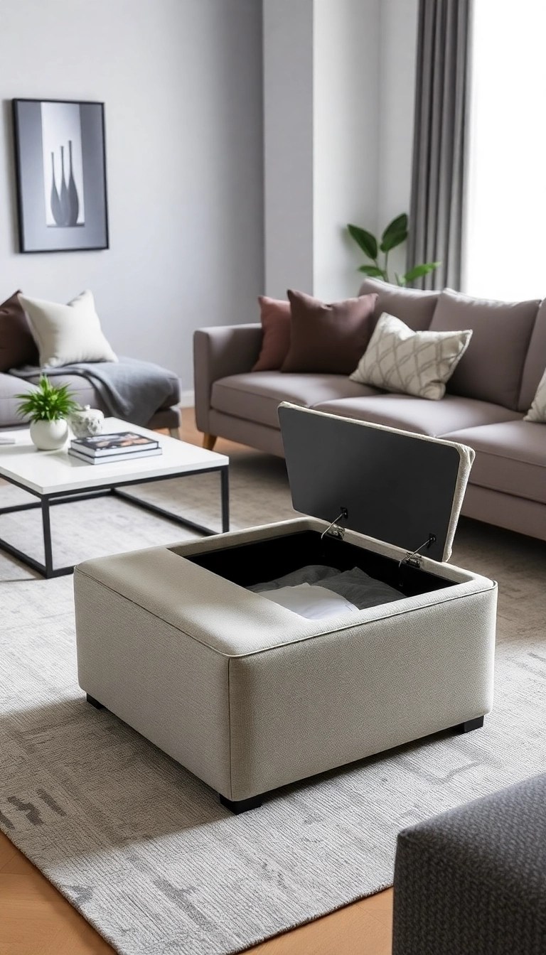 Living Room Storage Solution with Decorative Baskets