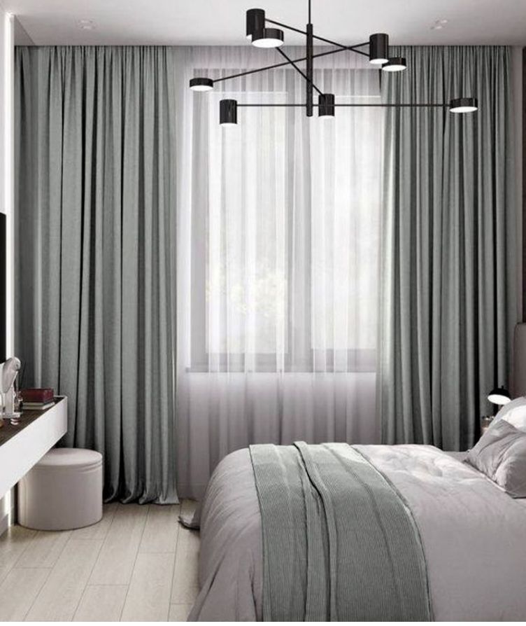 Bedroom with Layered White Sheer Curtains for Soft Light