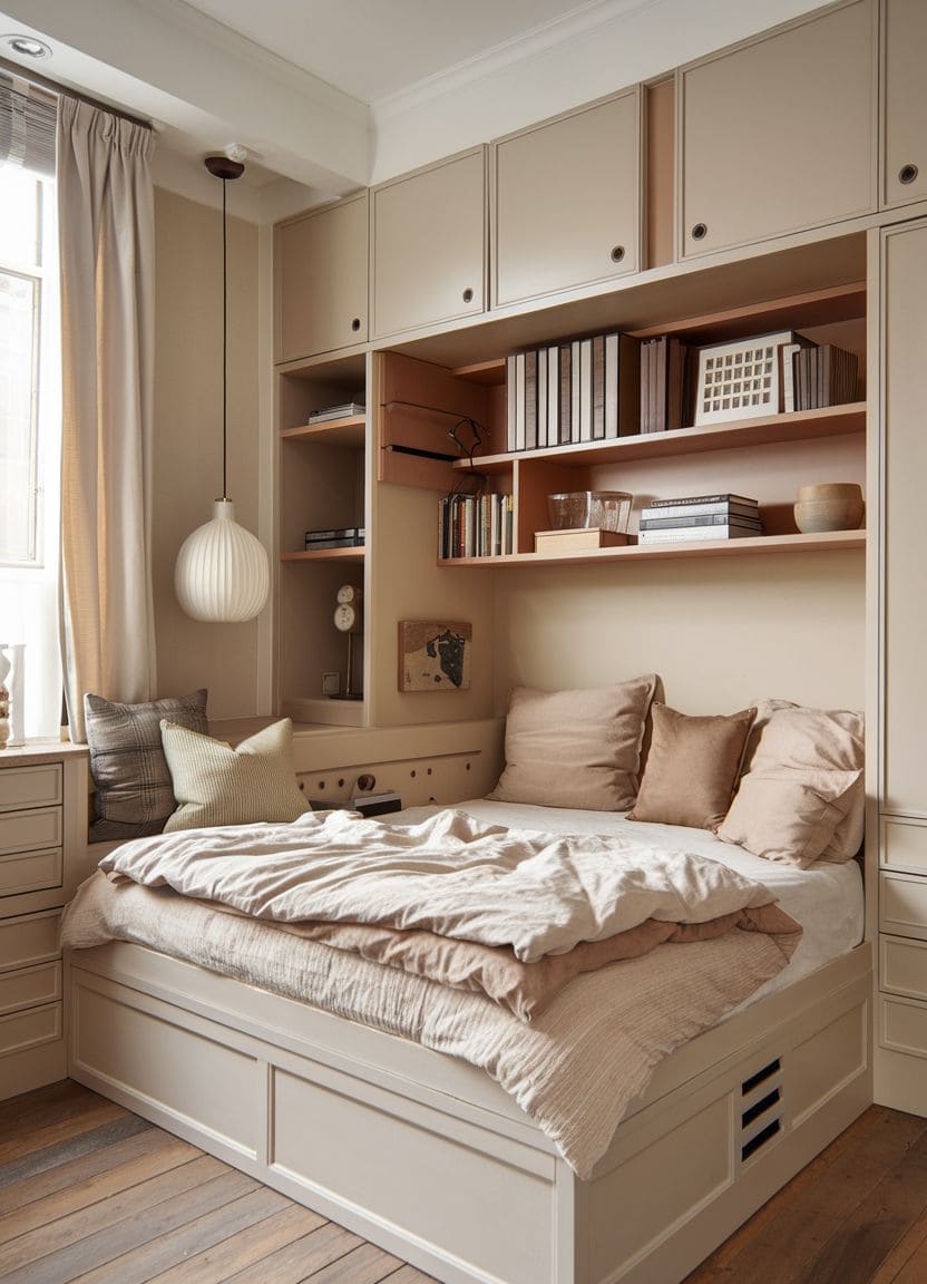 Industrial Bedroom Featuring Sleek Under-Bed Storage
