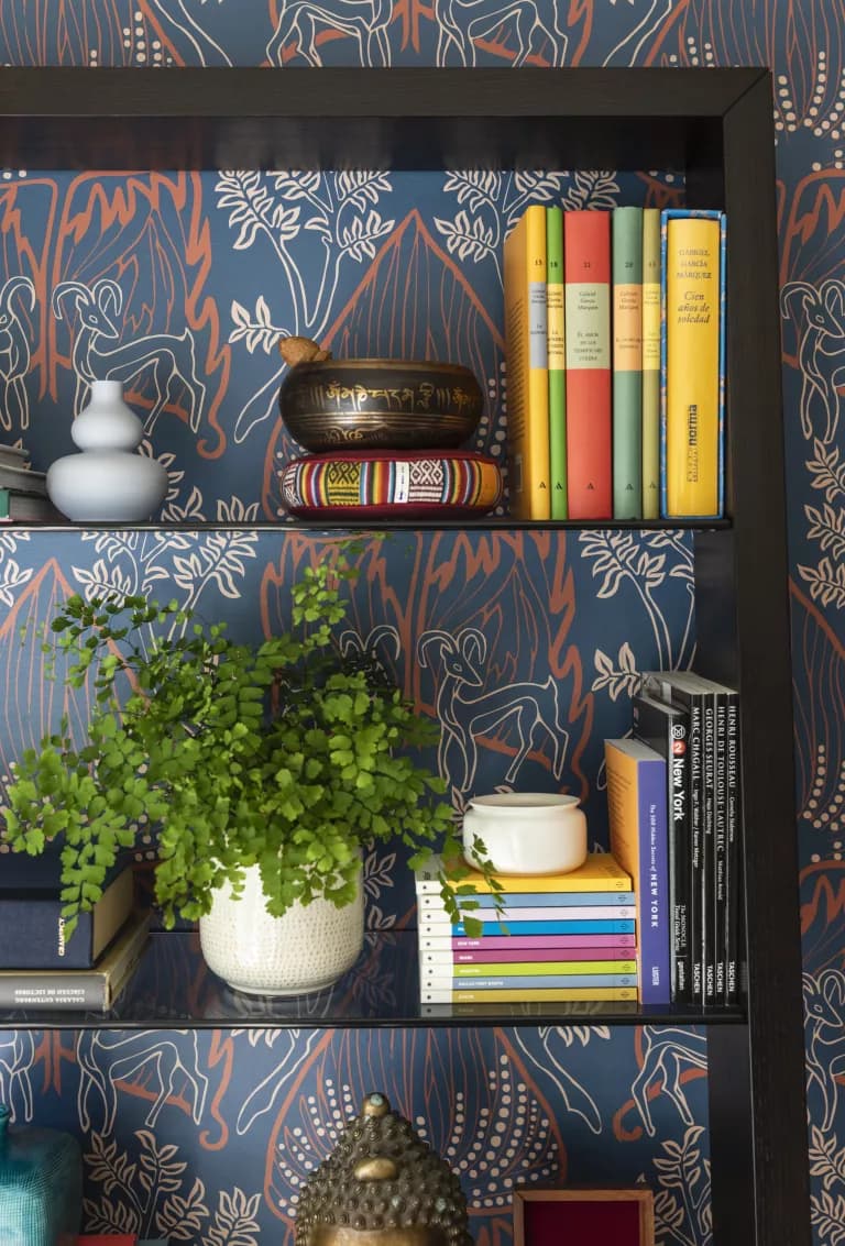 Unique Asymmetrical Shelving with Eclectic Flair
