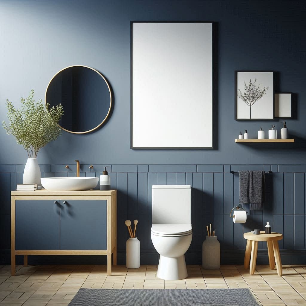 Powder Blue Elegance with Decorative Floor Tiles