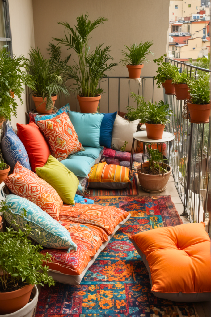 Bohemian Balcony with Layered Textiles