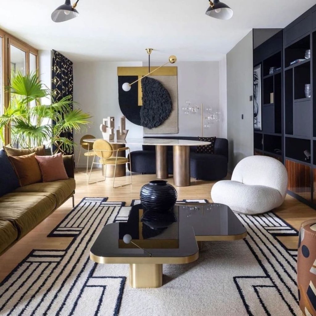 Neutral Art Deco Living Room with Elegant Accents