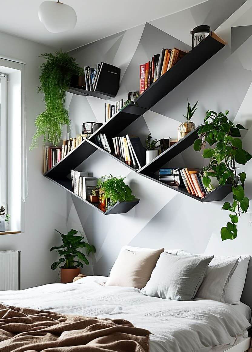 Scandinavian Bedroom with Open Shelving