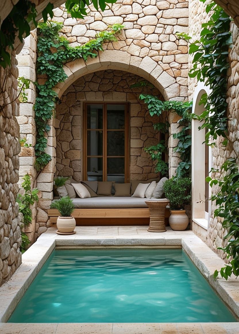 Mediterranean Pool Design with Colorful Accents