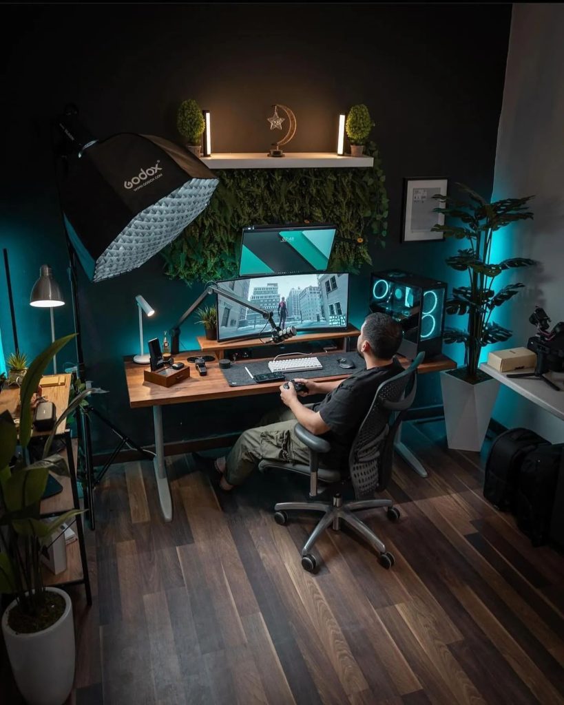 Vibrant White Desk with Green Accents