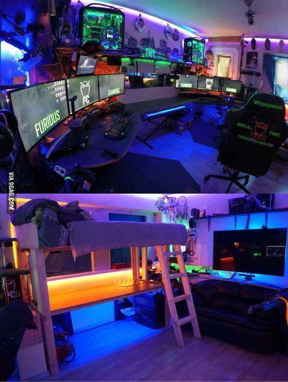 Rustic Industrial Lounge with Gaming Flair