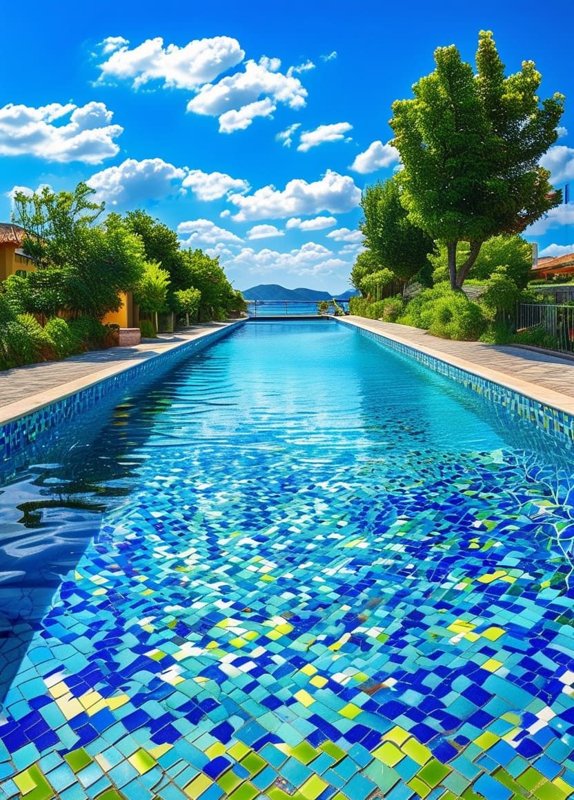 Colorful Mediterranean Backyard Pool Design