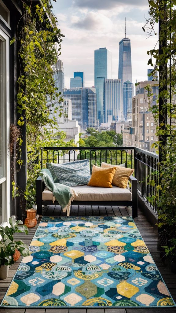 Bold Balcony with a Vibrant Outdoor Rug