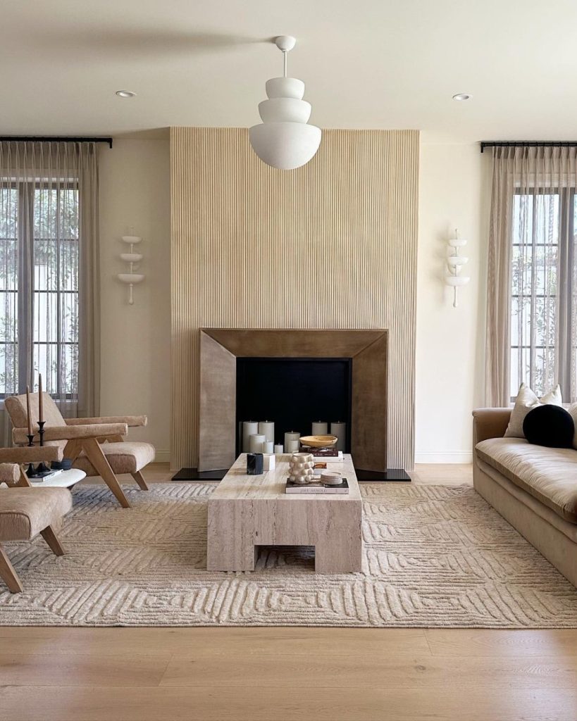Textural Contrast – Bold Black Grid Accent Wall