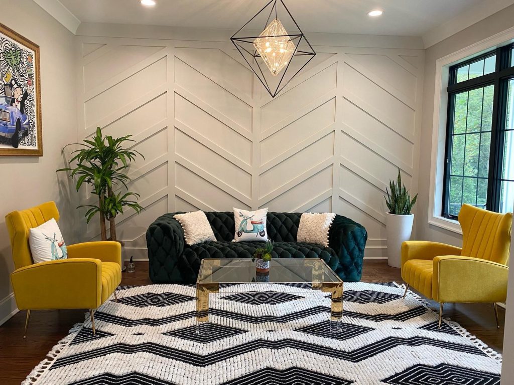 Colorful Art Deco Living Room with Bold Prints and Jewel Tones