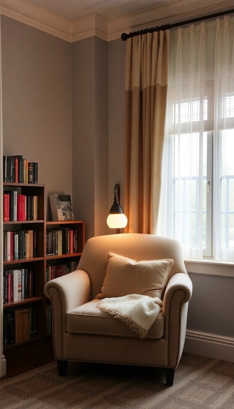 Neutral Living Room With Metallic Accents and Warm Lighting