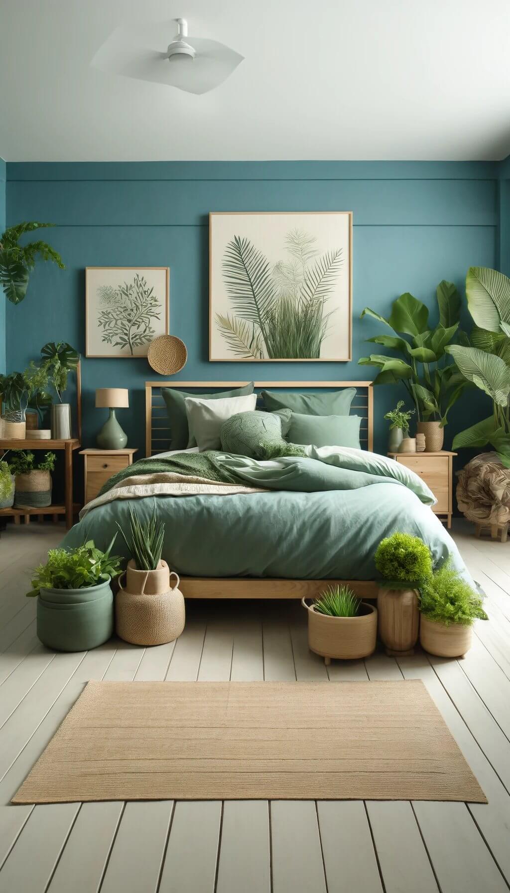 Coastal Bedroom with Layered Bedding and Blue Walls