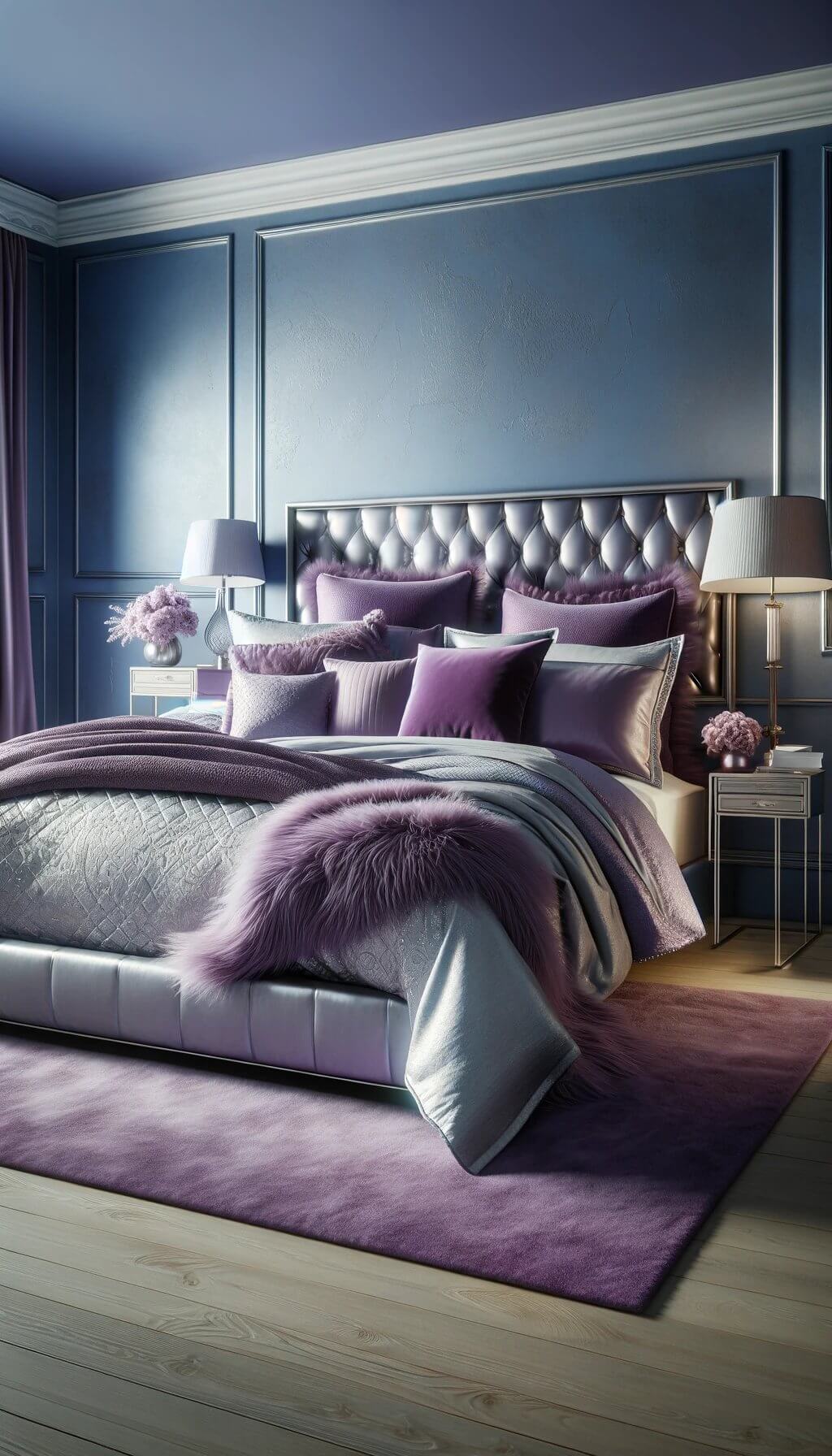 Pale Blue Walls with Light Wooden Bed Frame