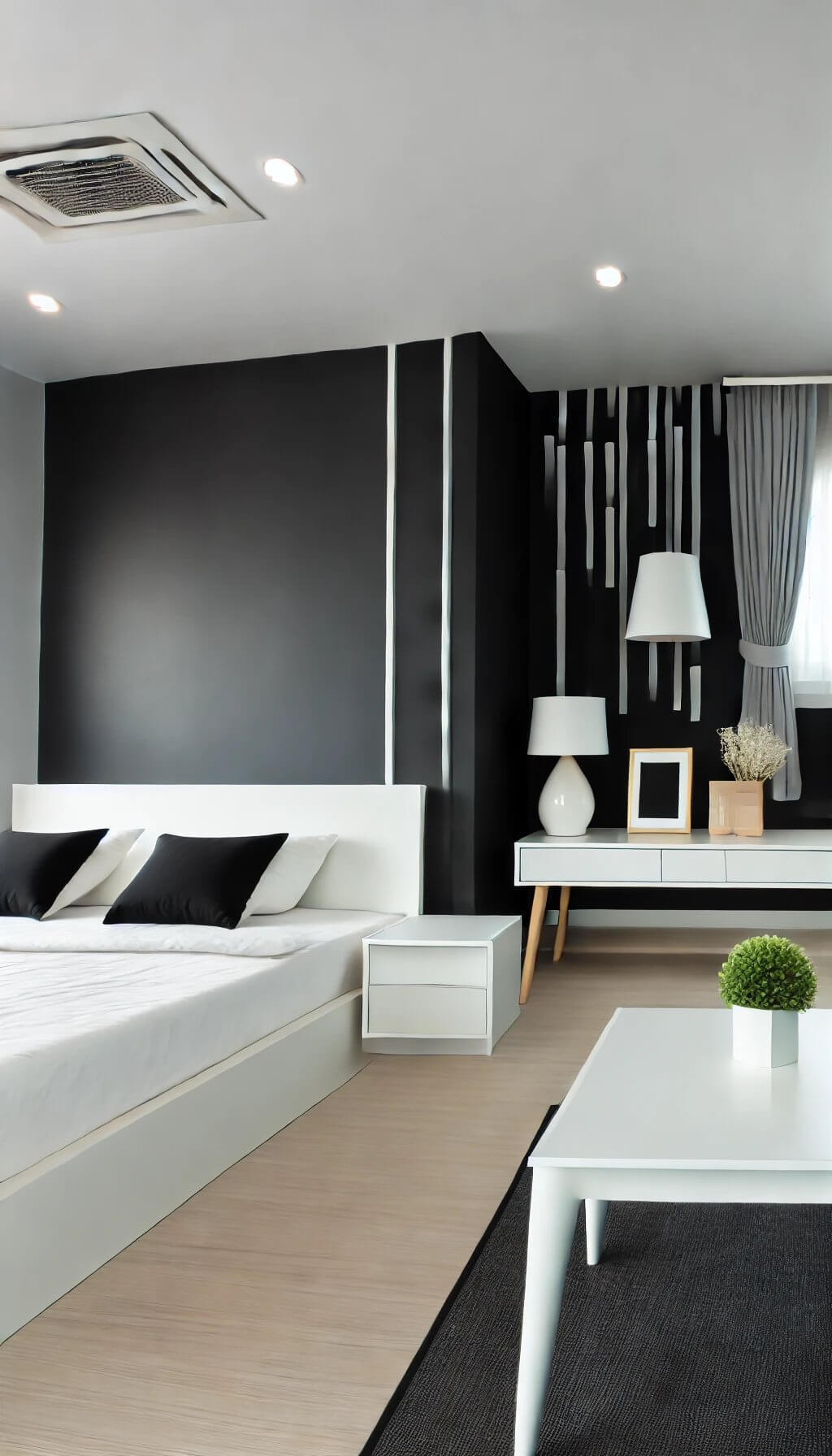 Headboard with Vertical Laminate Panels in Neutral Tones