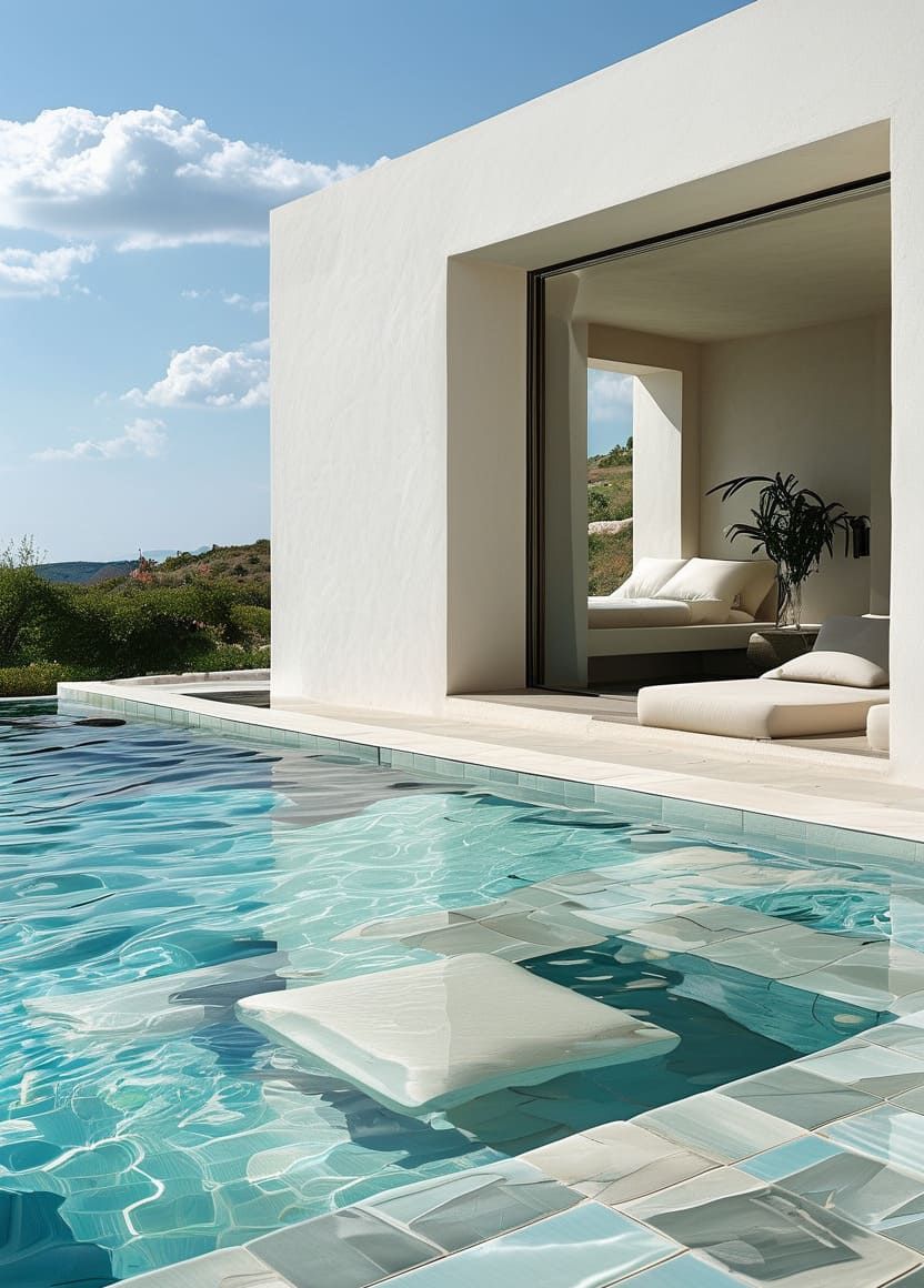 Mediterranean Pool with Bold Architectural Features