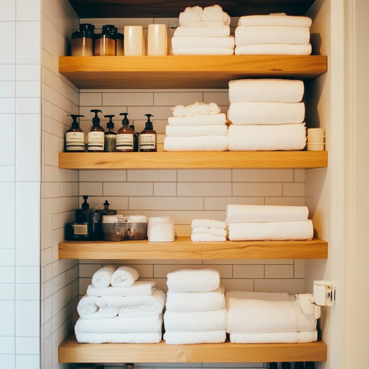 Floating Shelves for Extra Wall Storage in Bathroom Closet Organization Ideas