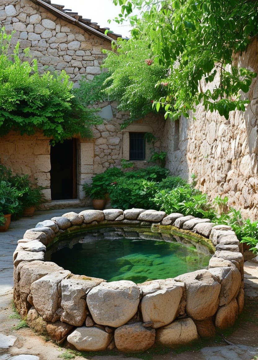 Mediterranean Pool Design with Colorful Accents