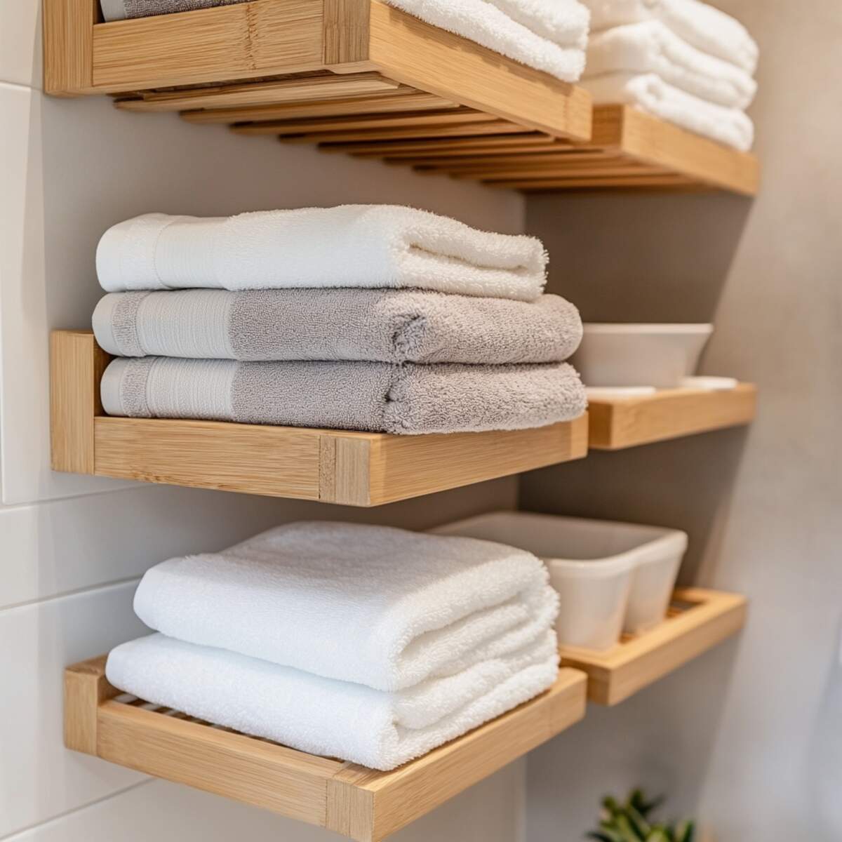 Stackable Towel Racks in Bathroom Closet Organization Ideas