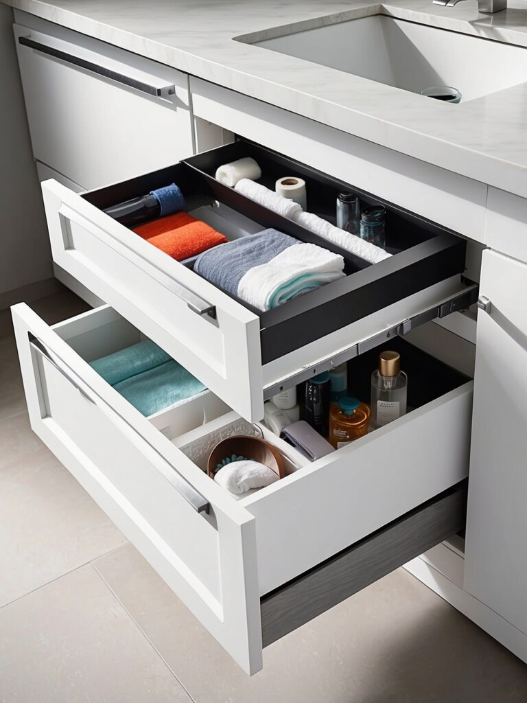 Sliding Drawer Inserts for Bathroom Closet Organization Ideas