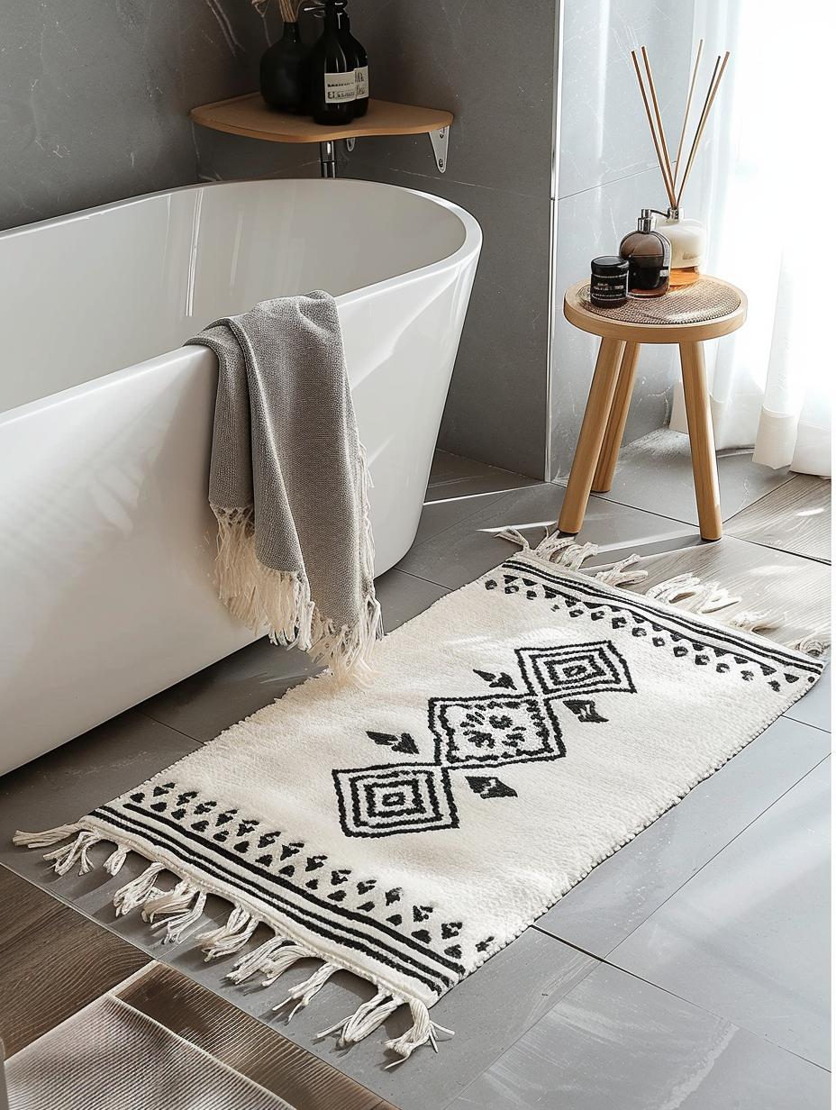 Bamboo Silk Boho Bathroom Rug