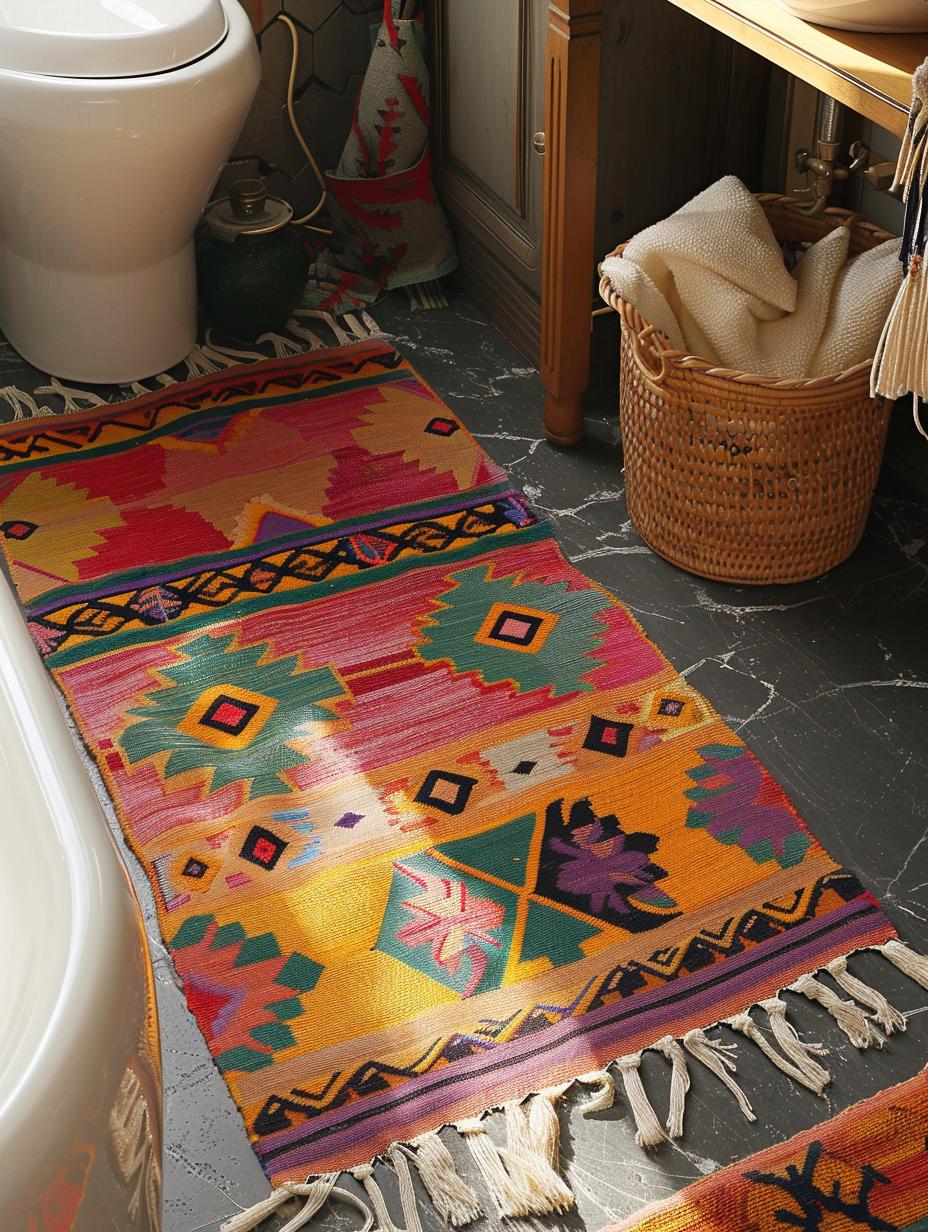 Boho Bath Rug with Kilim Patterns