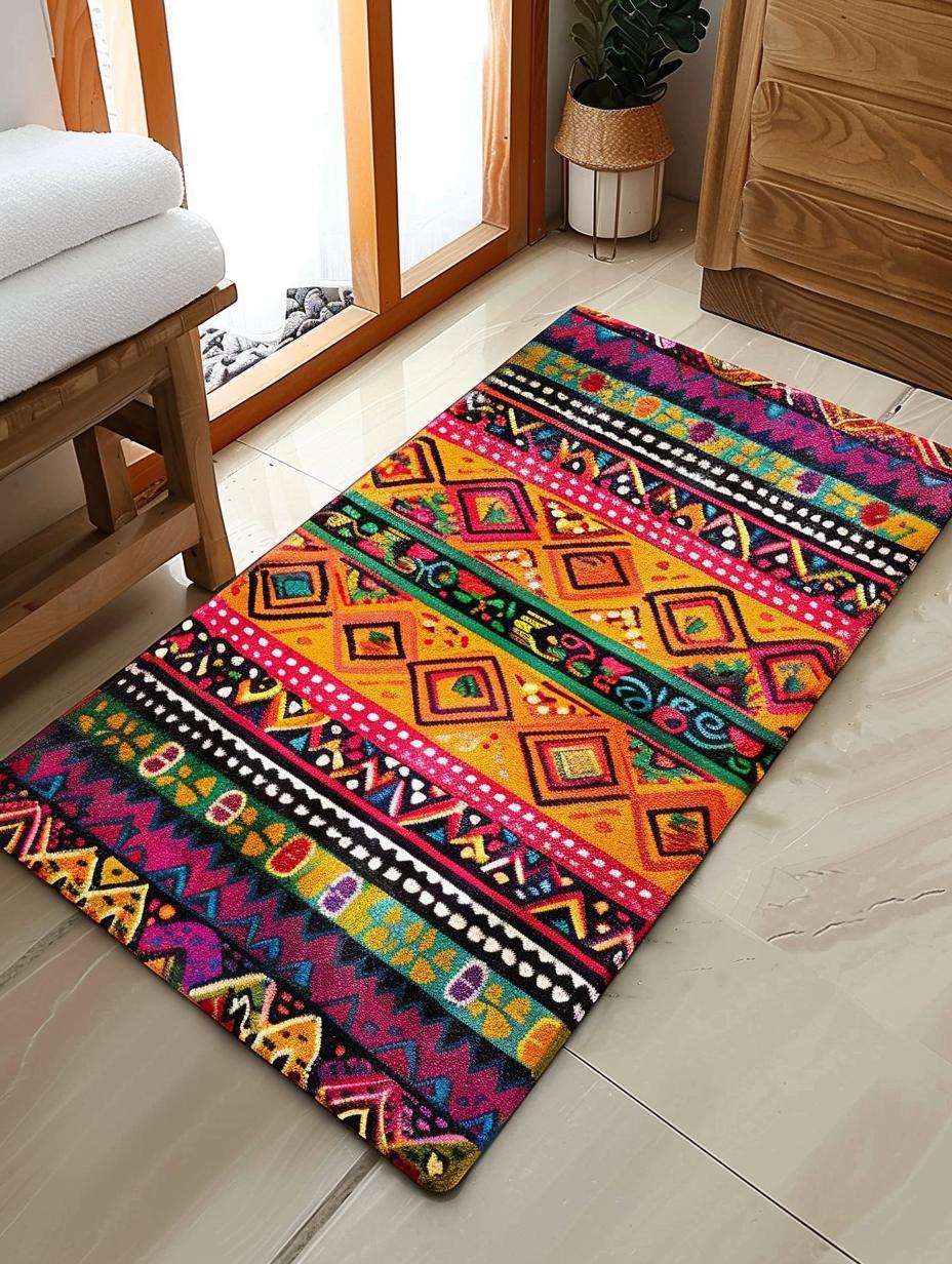 Boho Bath Rug with Moroccan Patterns