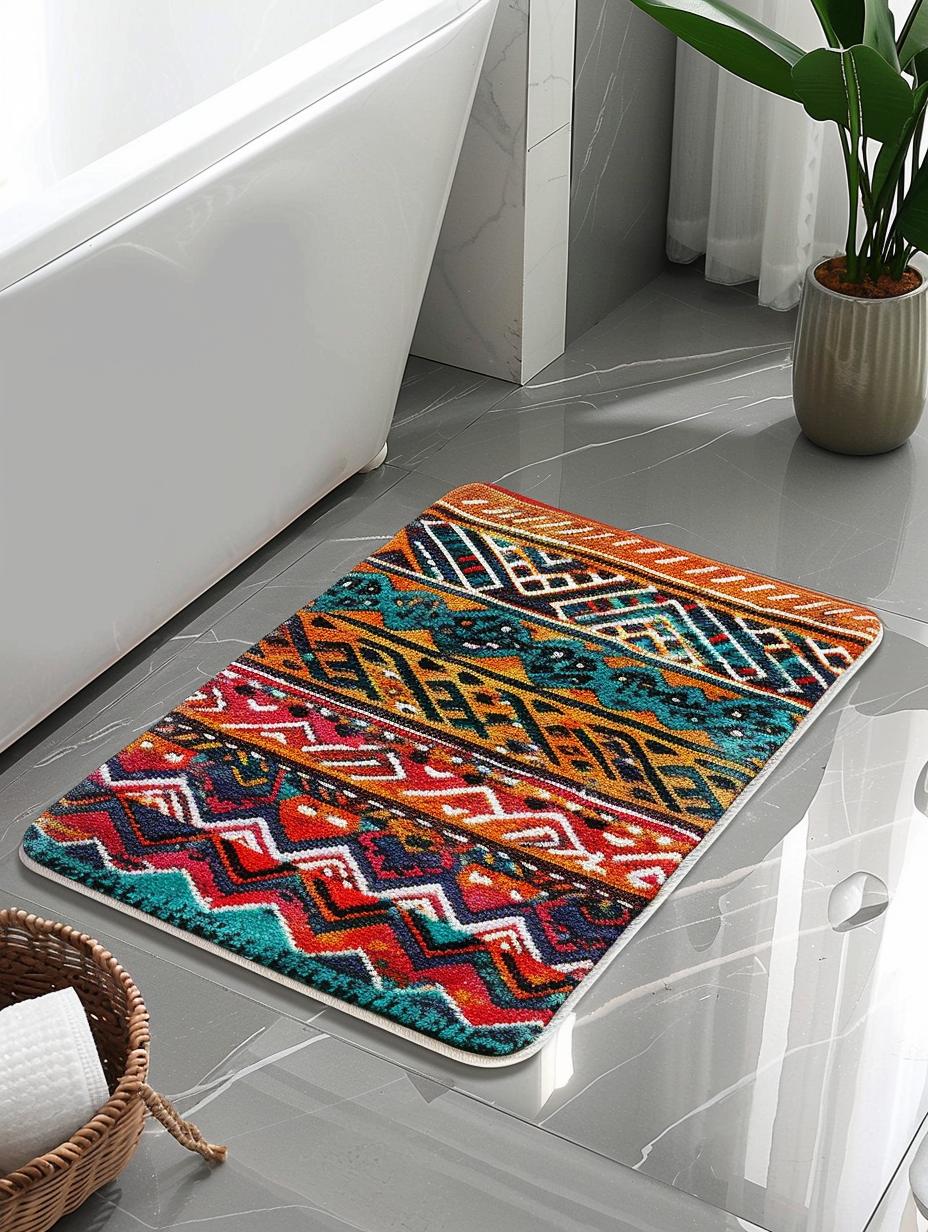 Boho Bath Rug with Southwestern Patterns