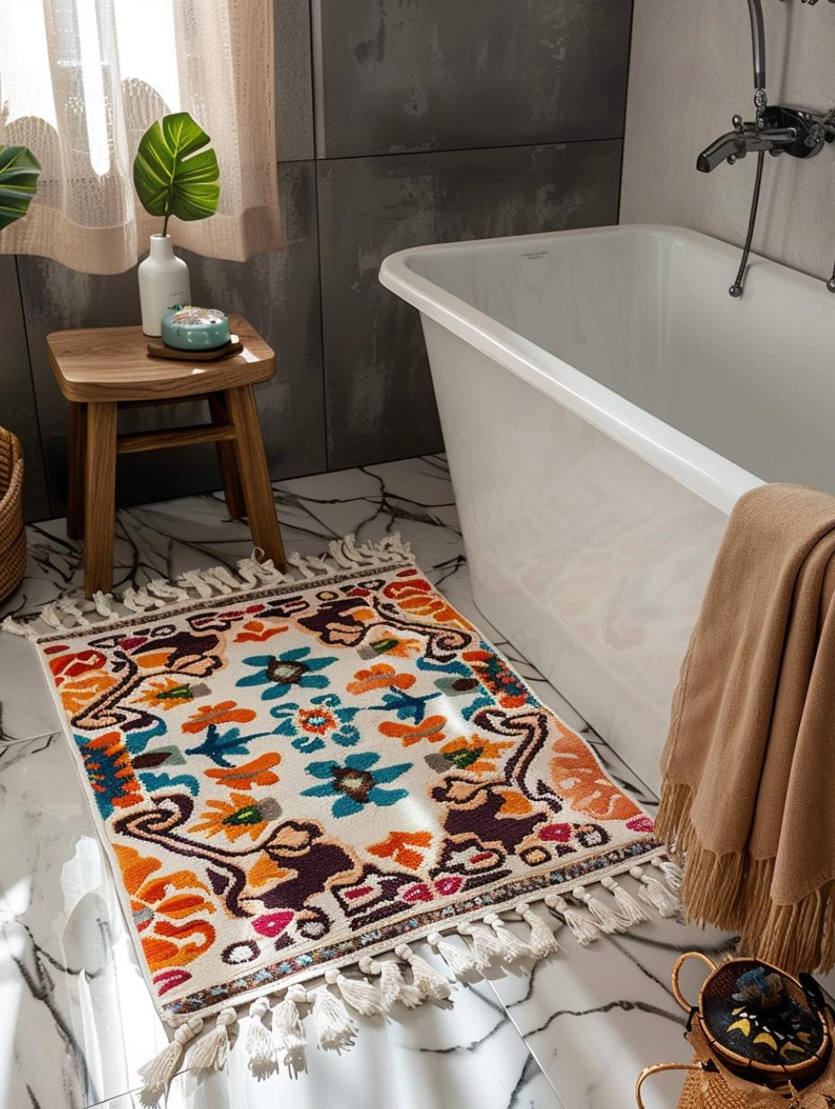 Rustic-Style Cotton Bathroom Rug