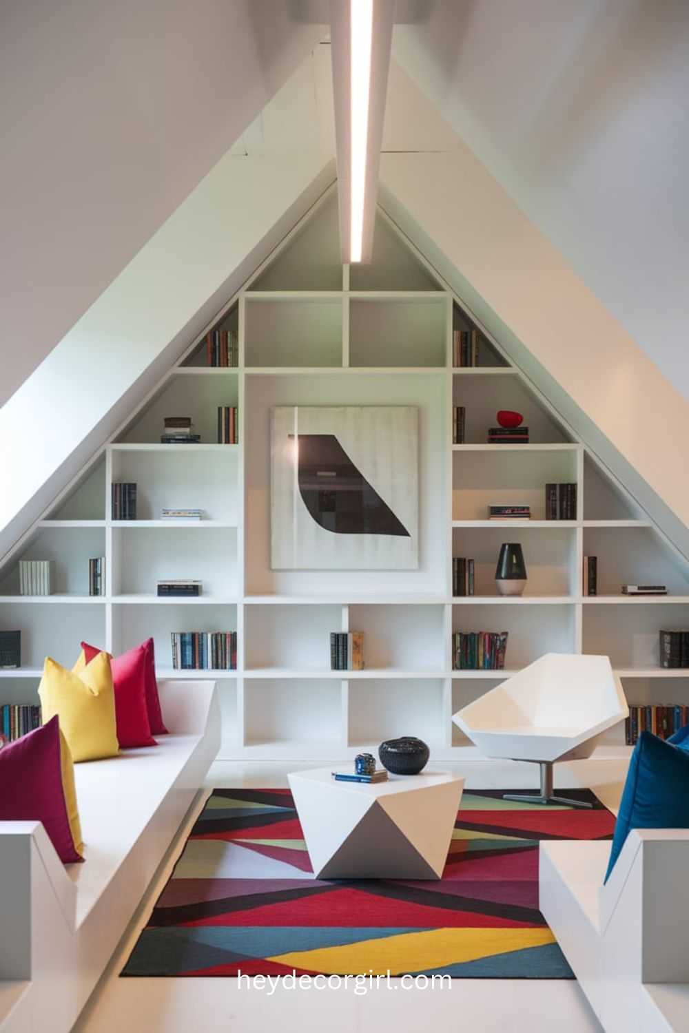 Contemporary Attic Library with Modern Shelving