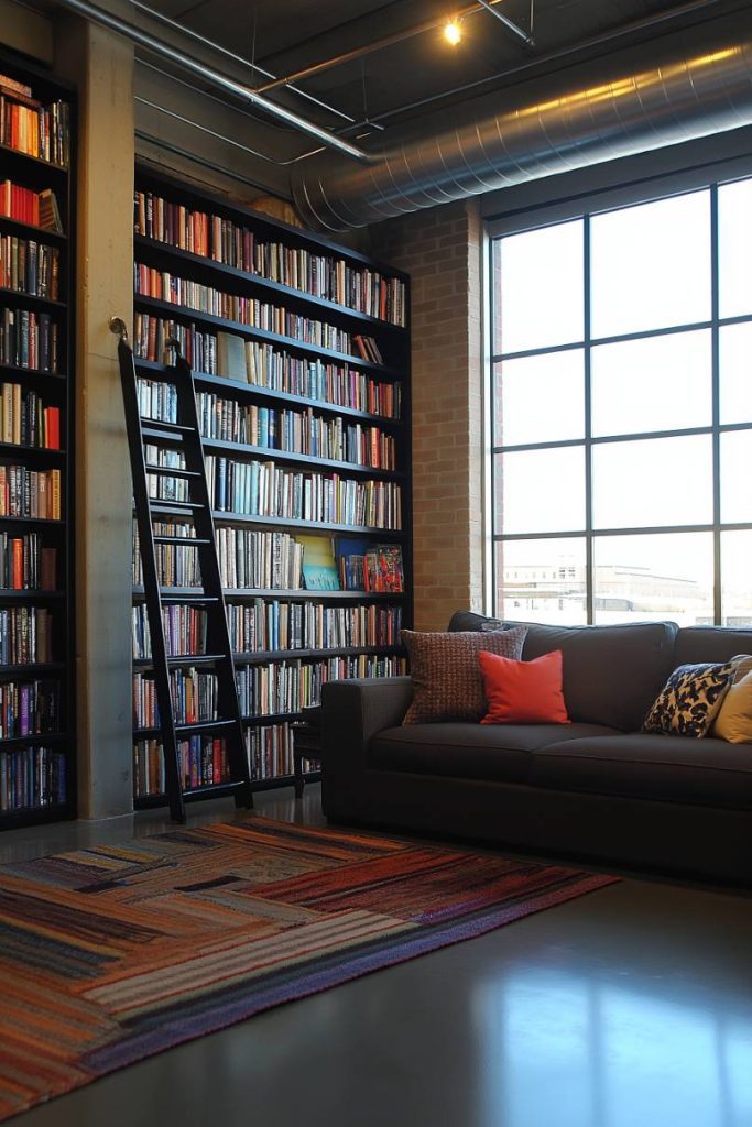Eclectic Attic Library with Patterned Decor
