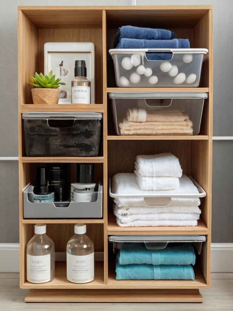 Stackable Bins for Tiered Storage in Bathroom Closet Organization Ideas