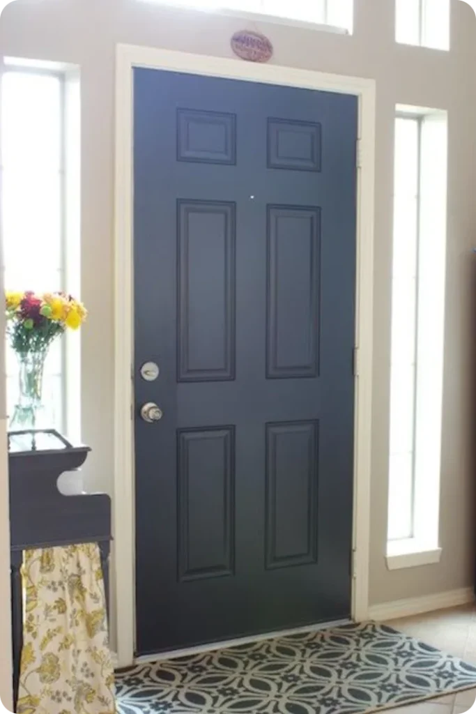 Interior Navy Blue Door with Contrasting White Walls