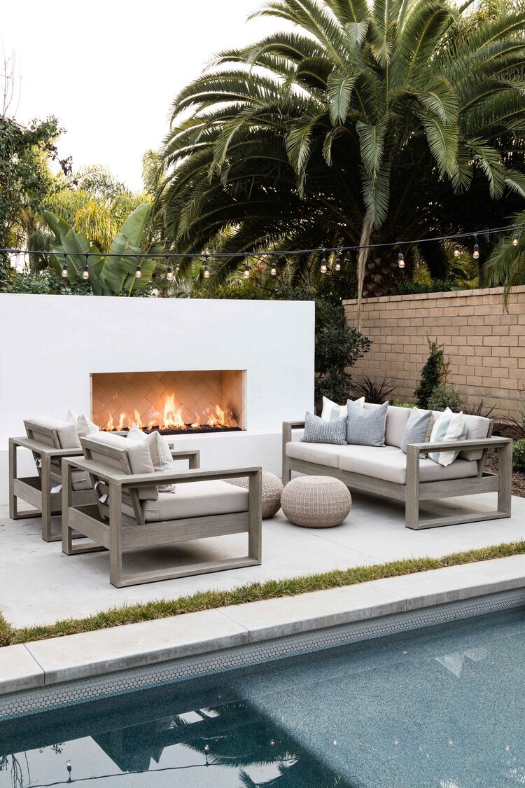 Poolside Wicker Furniture with Fireplace