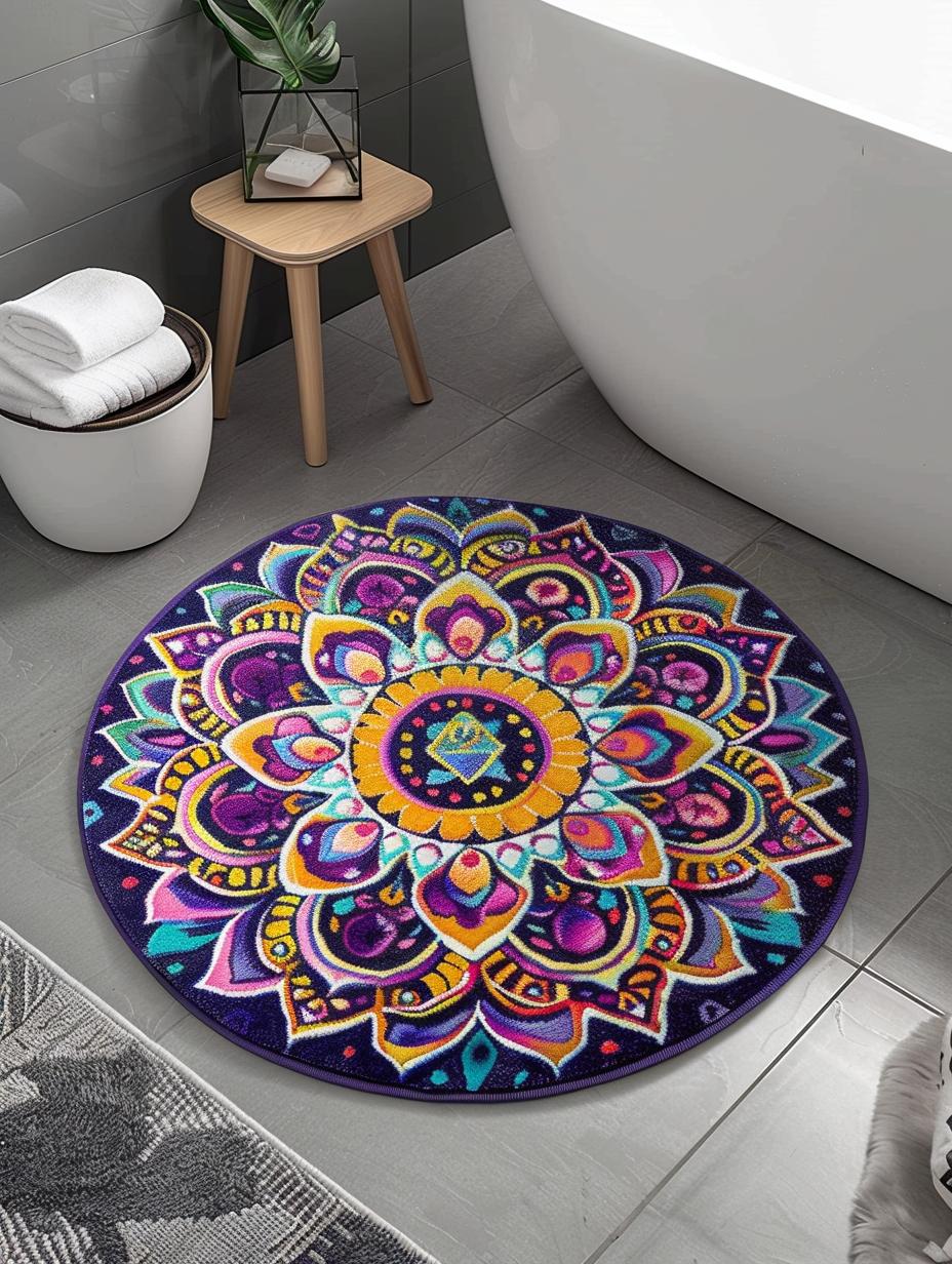 Purple Boho Round Bathroom Rug