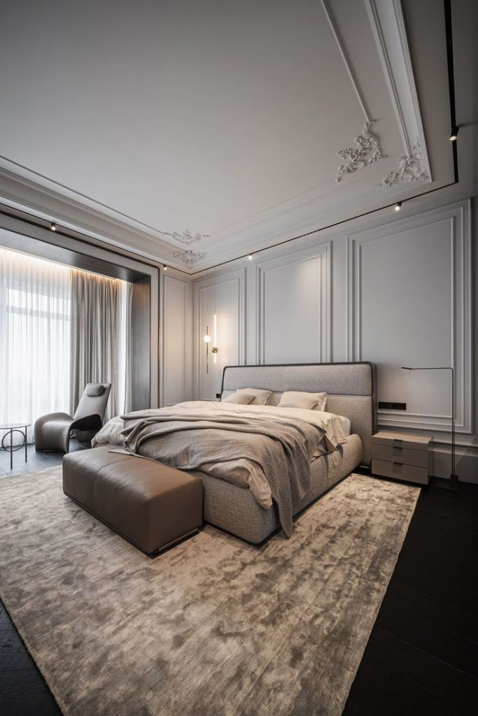 Modern Bedroom with Monochrome Palette and Artful Accents