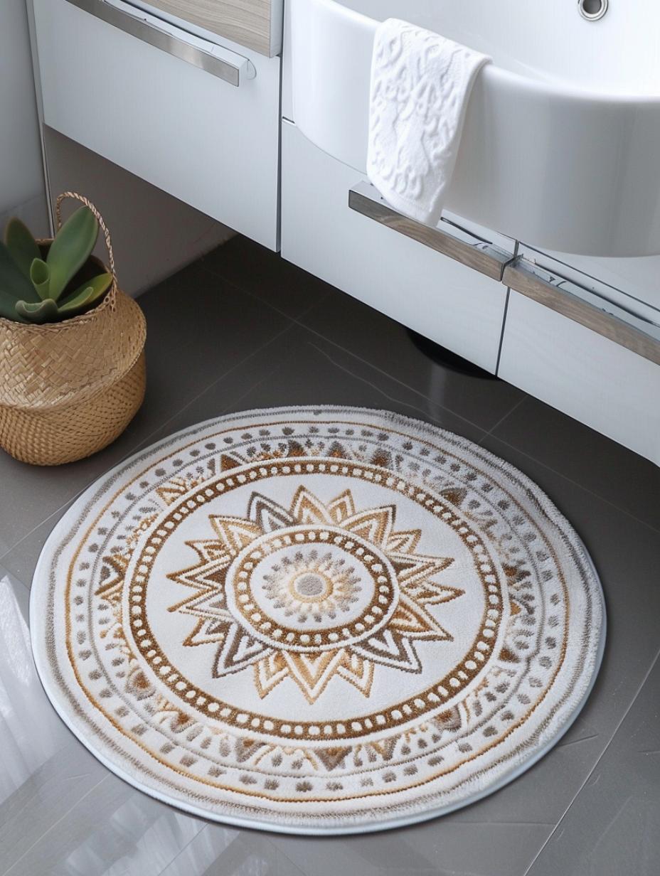 White Boho Round Bathroom Rug