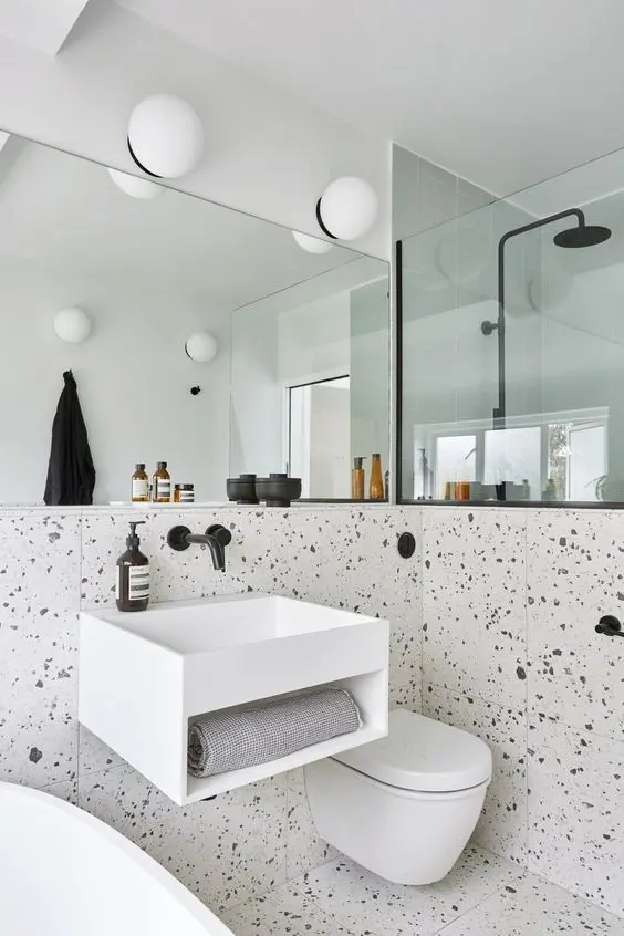 Black and White Bathroom with Terrazzo Details