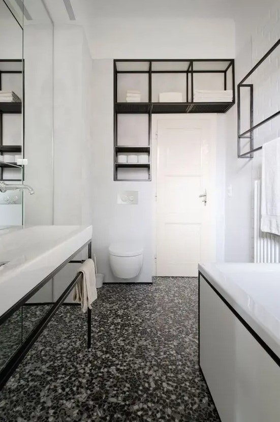 Bold Contemporary Bathroom with Black and White Terrazzo