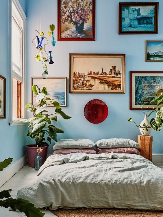 Catchy Blue Bedroom with Pastel Accents and Natural Light