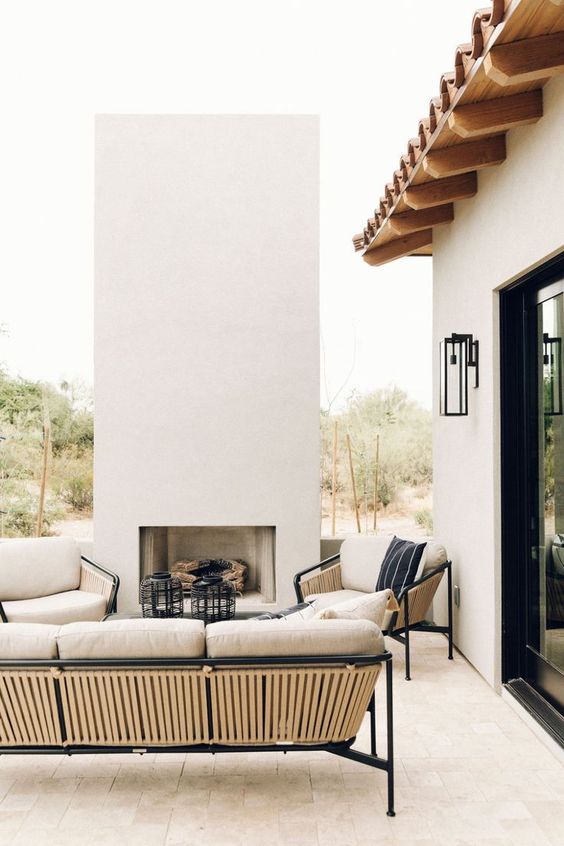 Sophisticated Outdoor Setting with Wood and Metal Furniture